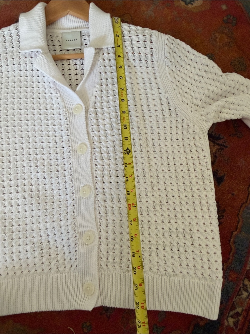VARLEY Ellie Knit White Cotton Crochet Shirt Cardigan Size Small S Oversized - Picture 11 of 11